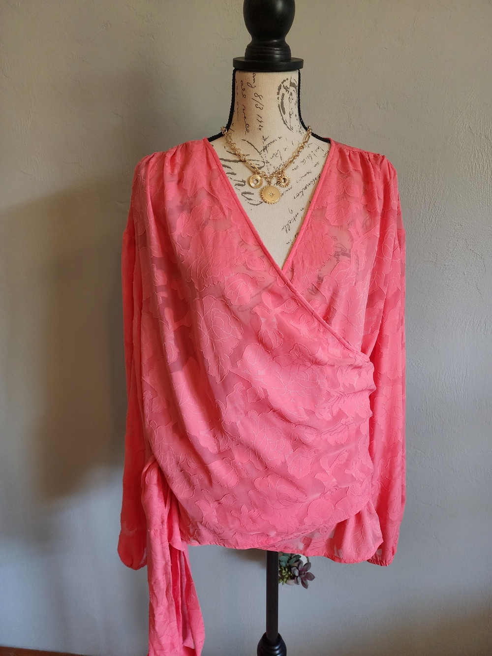Lane Bryant Coral  Floral Wrap Blouse